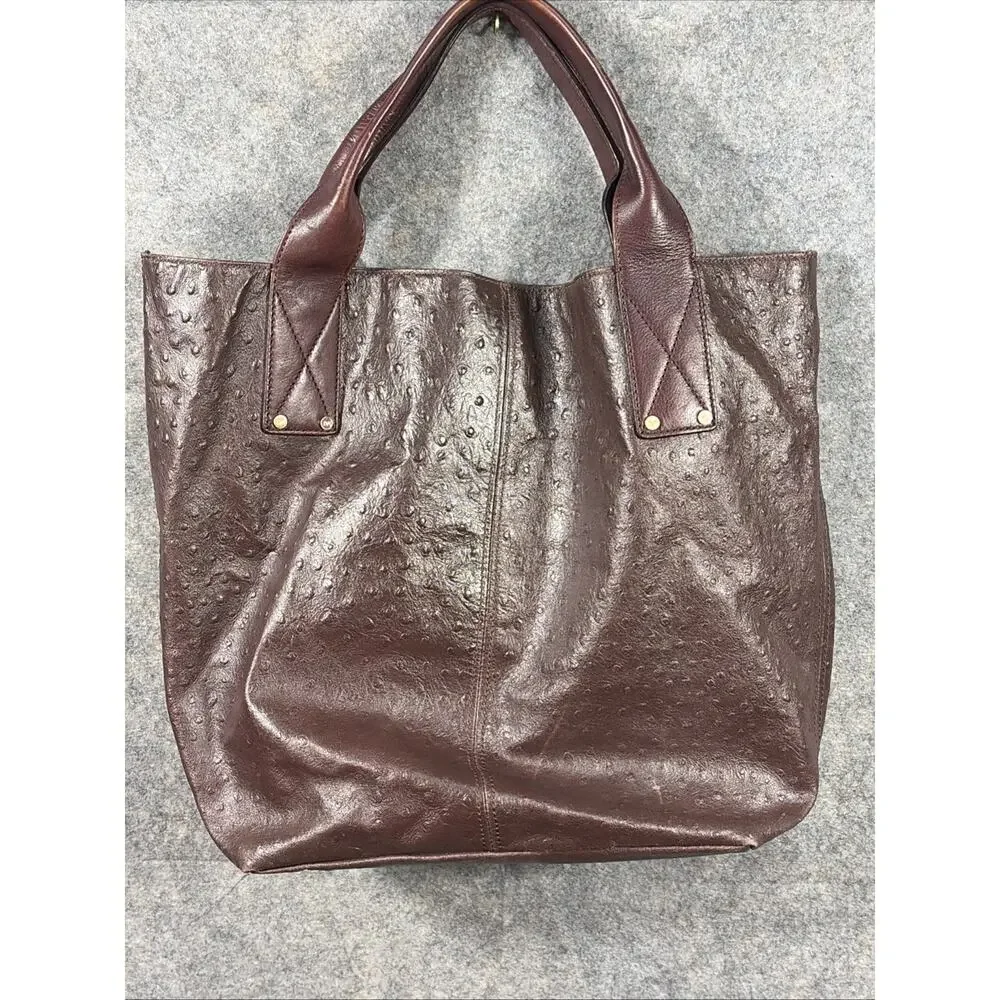 Diane von‎ Furstenberg Addison Burgundy Ostrich Embroidered Leather Tote